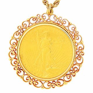 20 Dollar US Gold 1908 Coin Liberty Pendant Necklace 62 1 grams Total
