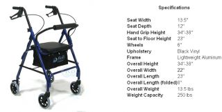 Roll Mobility Venture Lightweight 4 Wheel Rollator Walker Blue Free