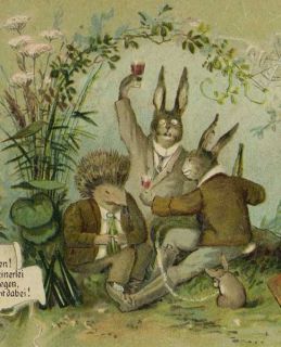 Germany Fantasy Animals Postcard Lindemann Restaurant Mural Rabbit