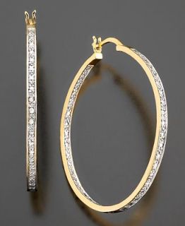 18k Gold Over Sterling Silver Earrings, Diamond Accent Hoop