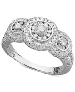 Diamond Ring, Sterling Silver Diamond Three Stone Cluster Ring (1 ct