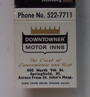 1970s Matchbook Downtowner Motor Inns Springfield IL MB