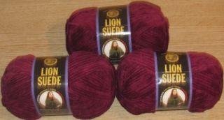 Lot 3 Lion Brand SUEDE Bulky Yarn #146 FUCHSIA Same Dye Lot FREE
