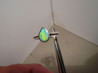 Lightning Ridge Pear Cut Opal Ring 925 Sterling Silver Size 7 1 4 O
