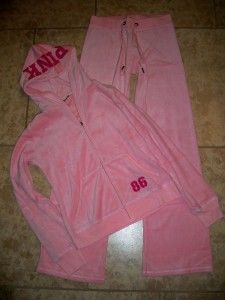 Victorias Secret Pink Velour Sweatpants and Hoodie Set Size XSmall