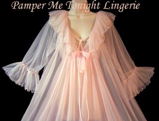 Lingerie Pnk Chiffon Rufflle Hem Gown Negligee Nightgown Peignoir Set