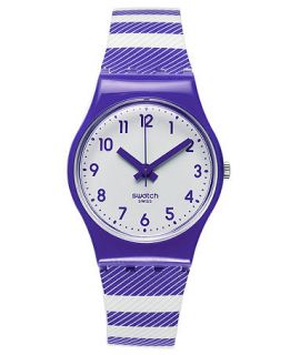 Swatch Watch, Unisex Swiss Purple Tracks Gray and Purple Print