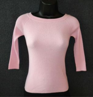 Lipstick Medium Pink Ribbed Boat Neck Knit Rayon Nylon Spandex Sweater