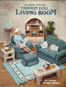 Canvas Fashion Doll Living Room for Barbie Couch, Chair, Rug, Tables