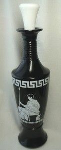 Black Glass Whiskey Liquor Bottle Decanter Vase White Greek Figures