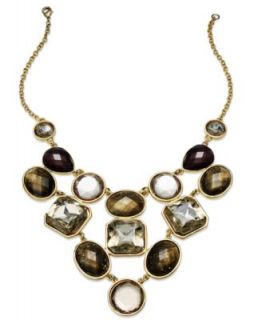 Anne Klein Necklace, Gold Tone Jet and Glass Crystal Three Row Shaky
