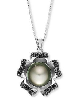 Sterling Silver Necklace, Cultured Tahitian Pearl (11 13 mm) and Black