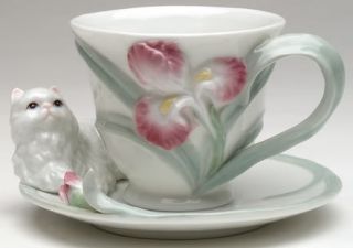 Persian Cat with Iris Flower Collection Tea Cup and Saucer Set