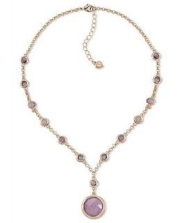 Carolee Necklace, 12k Gold Plated Bezel Set Stone Pendant Necklace
