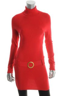 Inc New Key Item Red Ribbed Long Sleeve Belted Turtleneck Tunic Casual
