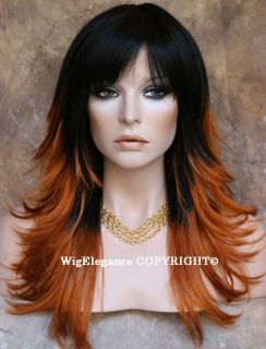 Multi Layered 2 Tone Black Orange Wig Wigs Bangs FN