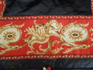 Antique French Tablecloth Portiere Silk Needlepoint Tassels Embroidery