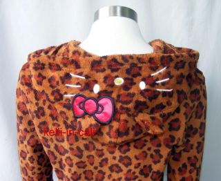 Hello Kitty Cat Face Ears Hood Plush Leopard Hoodie Jacket Halloween