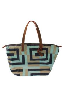 Loquita New Blue Linen Blend Printed Leather Straps Shoppertote