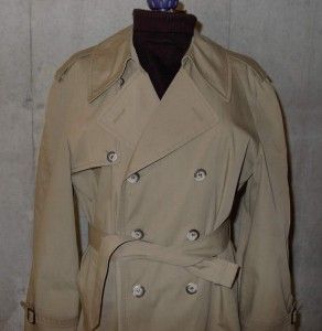 London Fog 44R Bogart Beige Taupe Rain Dress Spy Trench Coat Excellent