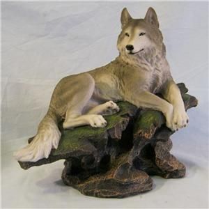 Forest Idyll Wolf Lying on Rock Wolf Figurine