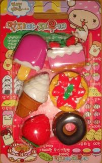 This is a set of 6 cute erasers, like mini cake,Icecream,Strawberry