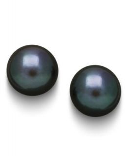 Pearl Earrings, Sterling Silver Cultured Black Freshwater Pearl Button