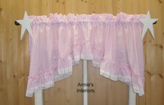about me country pink and white gingham swag valance curtain
