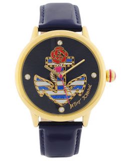Betsey Johnson Watch, Womens Navy Blue Patent Leather Strap 41mm