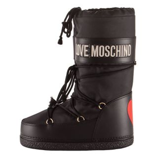 Love Moschino Woman Winter Boots Black with Heart and Logo New Best