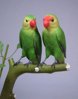 Pair of Abyssinian Lovebirds Bird Wood Carving Birdhug