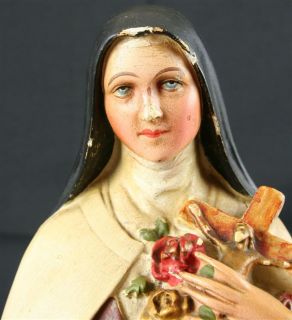 Antique French Chalkware St Saint Therese Teresa Roses