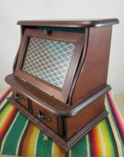 Vintage 1960s 70s Fancy Wooden Armoire Desk Style Jewelry Box w Music
