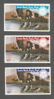 SET OF 3 LOWER BRULE SIOUX INDIAN 1996 WATERFOWL HUNTING (DUCK) STAMPS