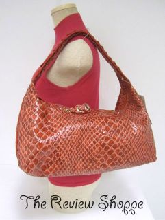 Jessica Simpson Red Coral Patent Leather Textured Hobo Handbag