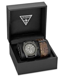 Guess Watch Set, Mens Interchangeable Black Smooth and Brown Croco
