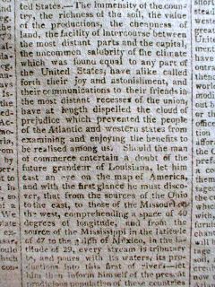 1806 newspaper LOUISIANA PURCHASE Lewis & Clark return from WESTERN