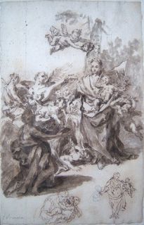 Francesco Solimena Signed C 1704 Original Ink Wash