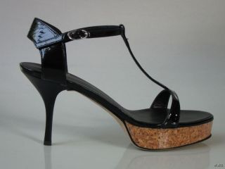 New $675 Giuseppe Zanotti Black T Strap Cork Platforms Heels Shoes