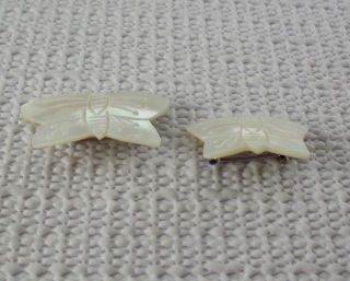 Vintage 2 Butterfly Figural Scatter Pins Carved Mother of Pearl Brooch