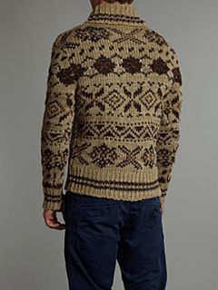 Polo Ralph Lauren Nordic print shawl neck jumper Brown   