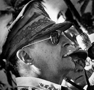 MacArthur wore gold frame skull temple AGX (slight green tint) aviator