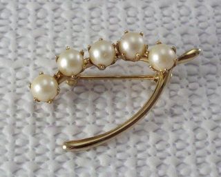 Vintage Wishbone Brooch Faux Pearl Figural Pin Goldtone Jewelry