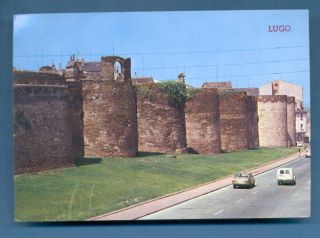 Postcard Spain Lugo Castle Fortress Cars Car 1970s