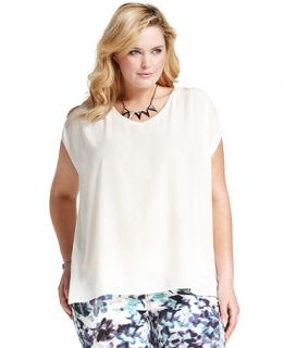 DKNY Jeans Plus Size Top, Short Sleeve Sheer Back   Plus Sizes   
