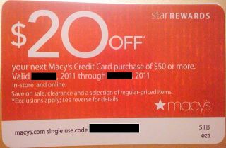  $20 Off $50 Coupon Star Rewards Card not Needed