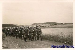 MACHT SCHNELL Helmeted Wehrmacht Infantry Truppe Marching on Road