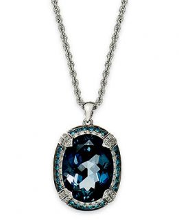 14k White Gold Necklace, London Blue Topaz (12 ct. t.w.) and Black and