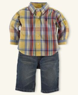 Ralph Lauren Baby Set, Baby Boys Plaid Shirt and Jeans   Kids