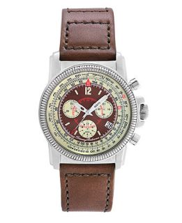Tommy Bahama Watch, Mens Swiss Pilot Chronograph Brown Leather Strap